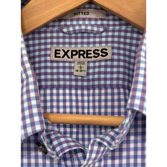 EXPRESS Men's Casual Button Down Shirt Large Fitted Blue Purple Plaid - Picture 3 of 7